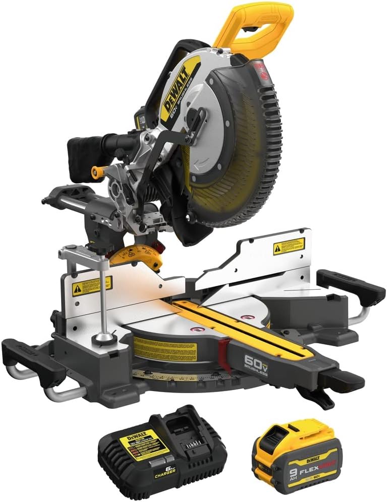 Dewalt DCS781X1 60V MAX Brushless Lithium-Ion 12 in. Cordless Double Bevel Sliding Miter Saw Kit (9 Ah)