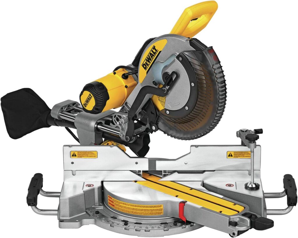 DEWALT Miter Saw, 12 Inch Double Bevel Sliding Compound, Stainless Steel Detent Plate with 10 Stops, Cam-Lock Handle, For Quick  Accurate Miter Angles, Corded (DWS779)