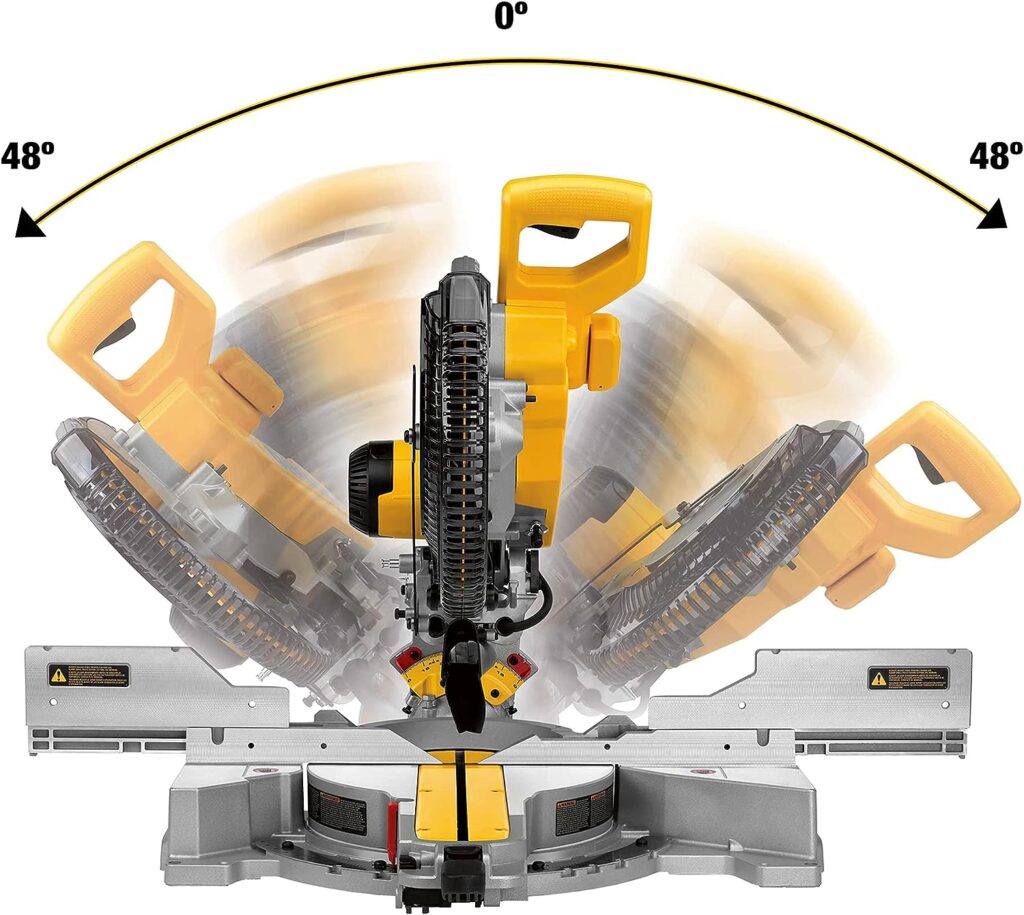 DEWALT Miter Saw, 12 Inch Double Bevel Sliding Compound, Stainless Steel Detent Plate with 10 Stops, Cam-Lock Handle, For Quick  Accurate Miter Angles, Corded (DWS779)