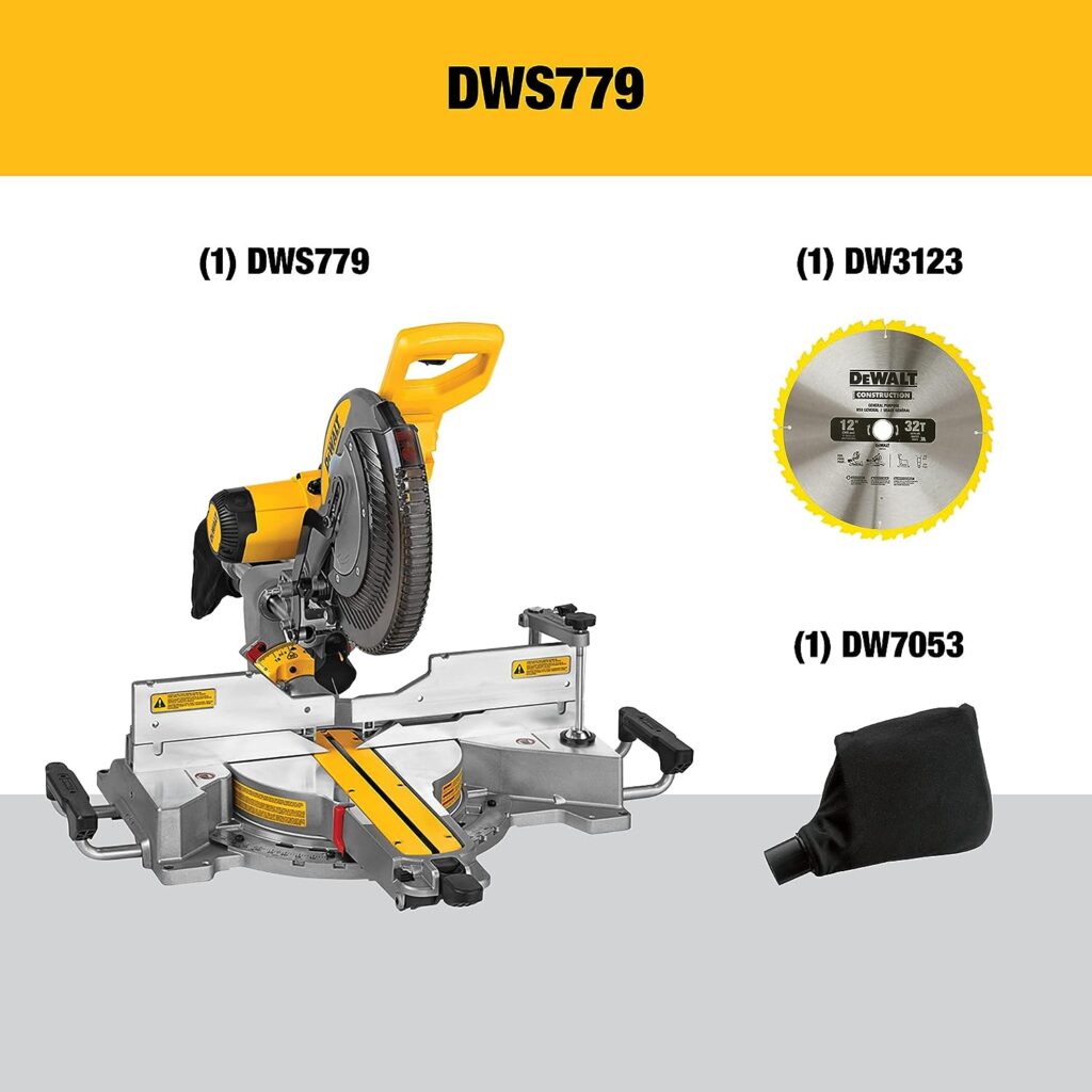 DEWALT Miter Saw, 12 Inch Double Bevel Sliding Compound, Stainless Steel Detent Plate with 10 Stops, Cam-Lock Handle, For Quick  Accurate Miter Angles, Corded (DWS779)